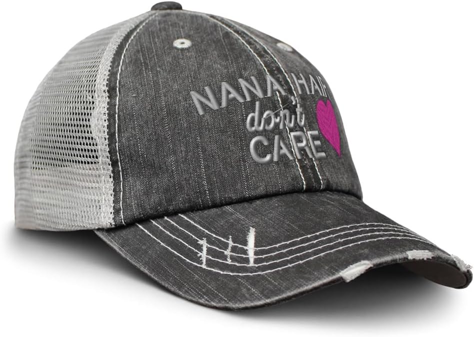 Soft Mesh Cap Hat Embroidered Nana Hair Don't Care Distressed Vintage Cap Trucker Hats for Men & Women