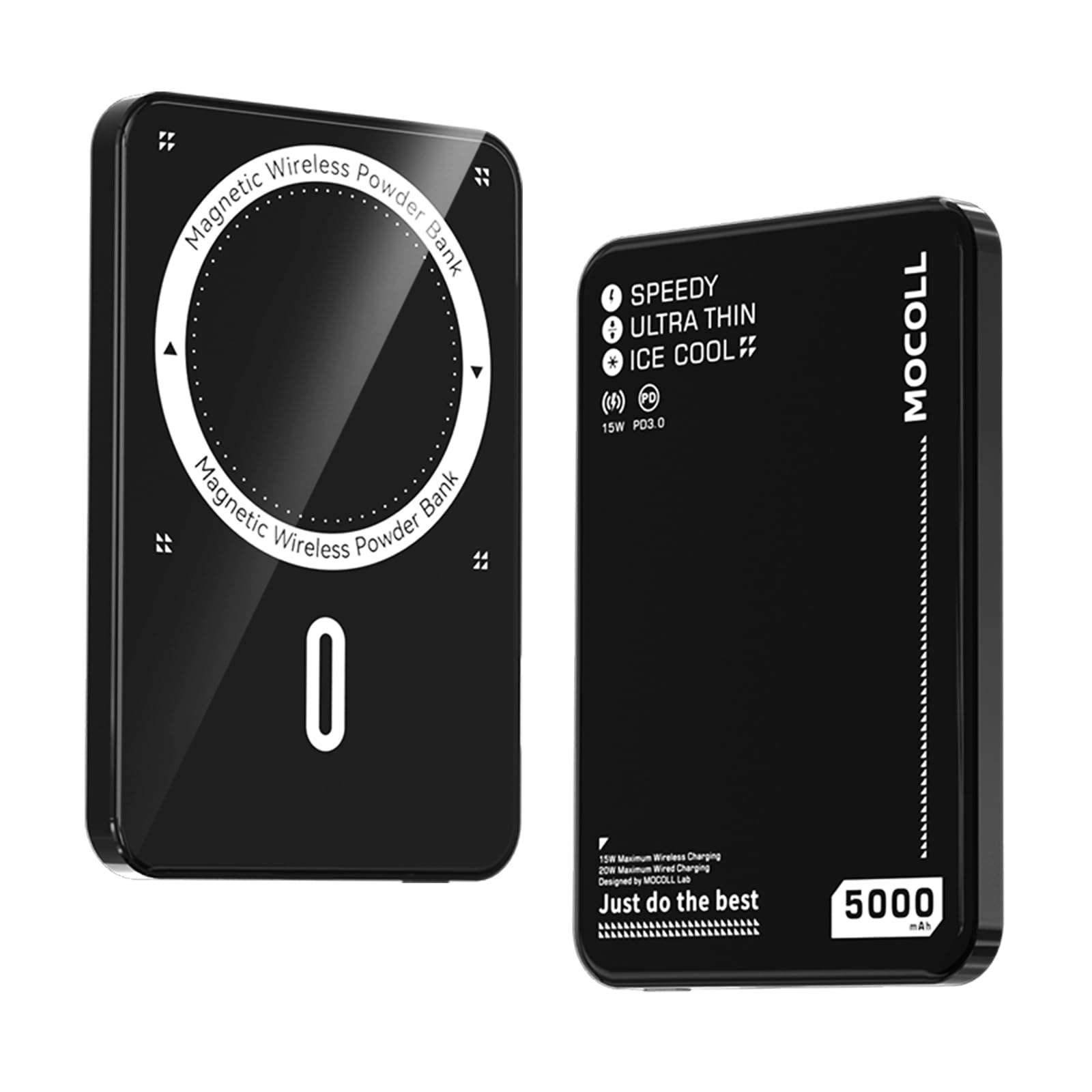 MOCOLL Batterie Externe 5000 mah, Batterie Externe iphone usbc Noir argenté