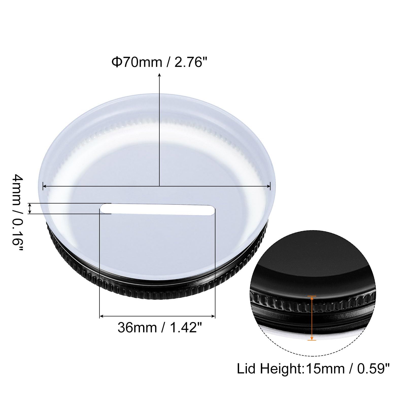 QUARKZMAN 50pz Coperchi per Fessura Monete per Barattolo Mason, 70mm/2,76" Coperchi in Latta per Bocca Regolare per Barattoli da Conserva, Nero