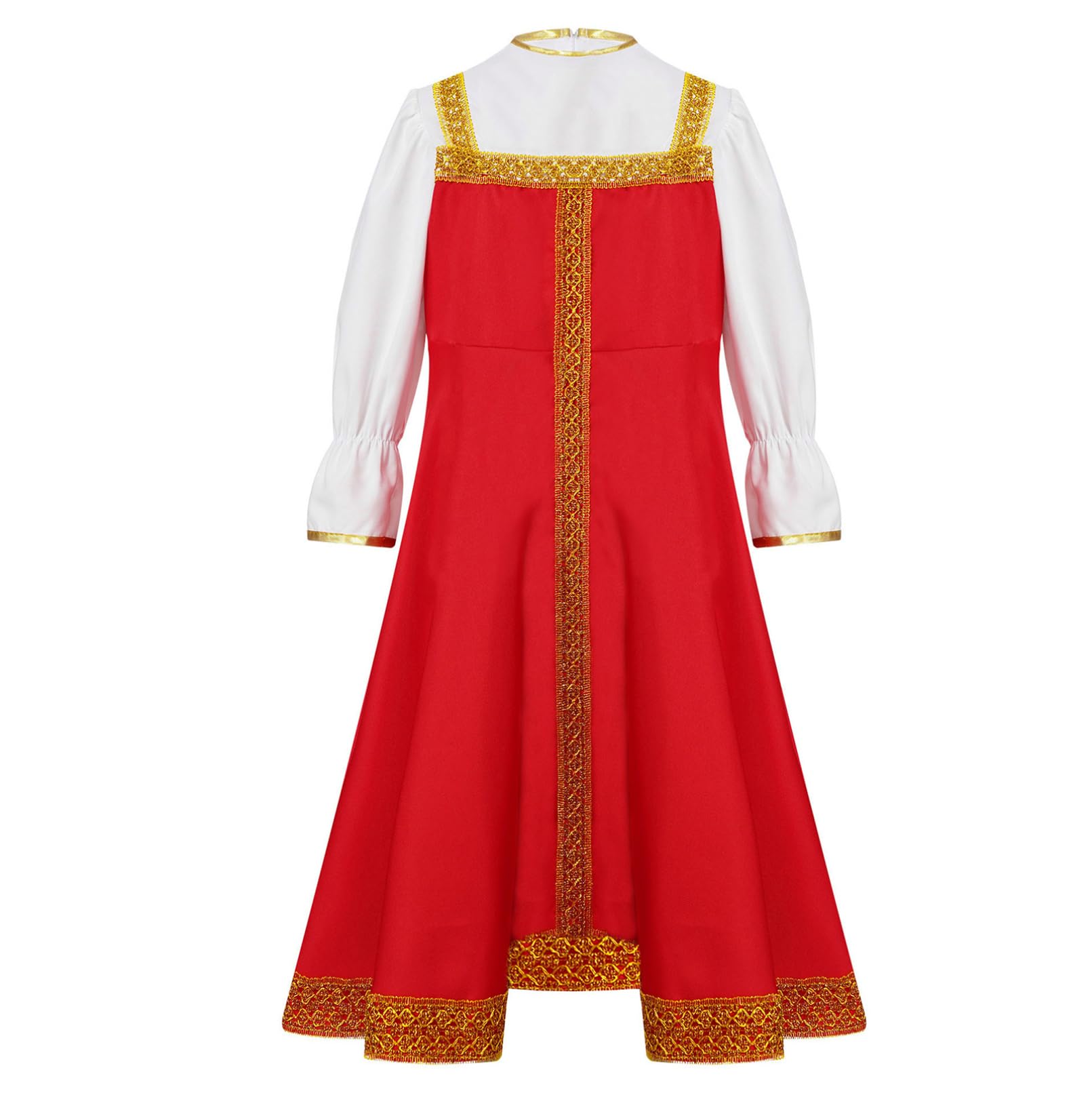 Dziewczęca odświętna sukienka rosyjska tradycyjna mundury bufiaste rękawy vintage retro bluzka top sukienka imprezowa z nakryciem głowy