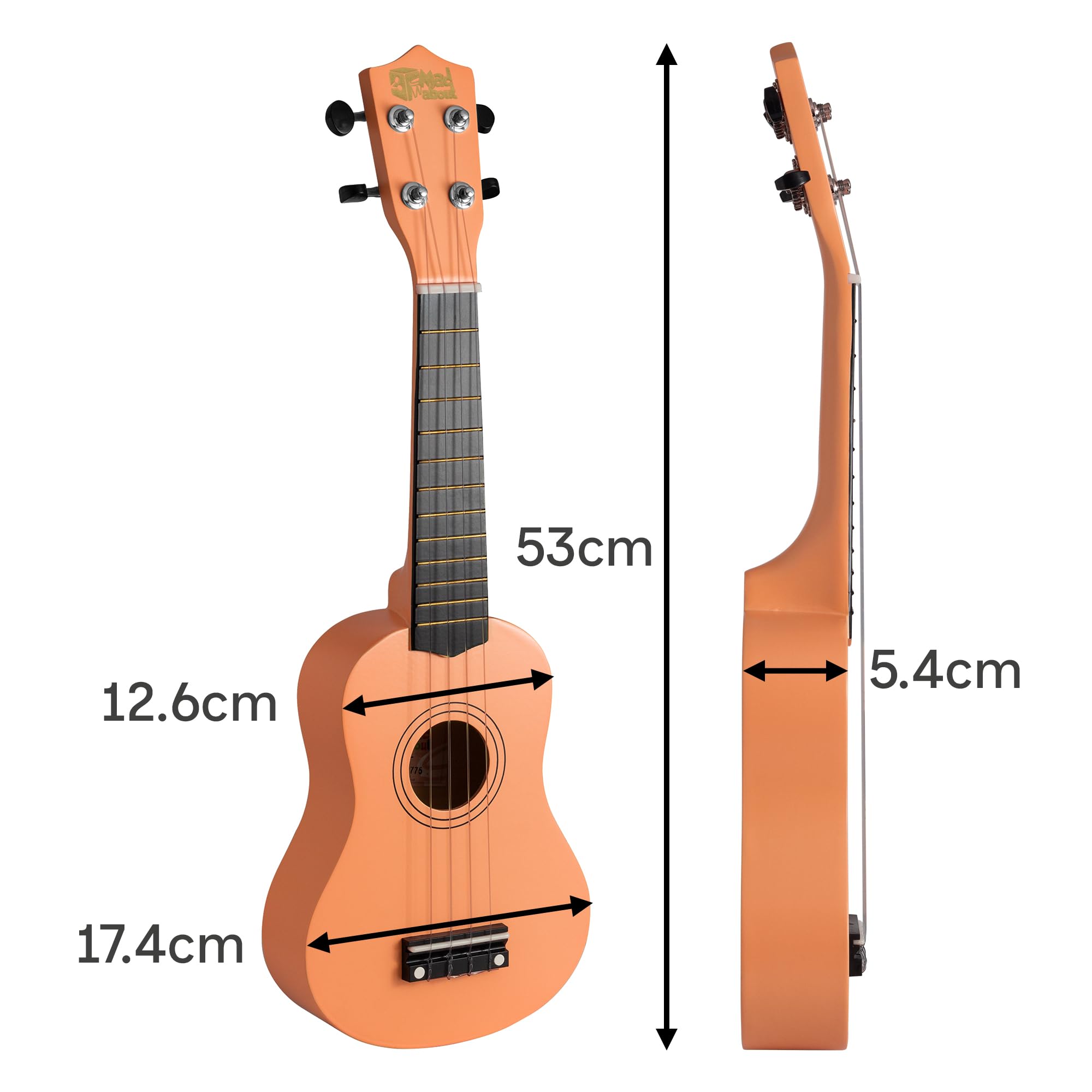 Mad About Ukulélé Soprano Pêche Pastel Pack Débutant | SU8-PE avec housse, médiator & cordes de rechange, cordes carbone noir pour accordage amélioré, idéal écoles & débutants