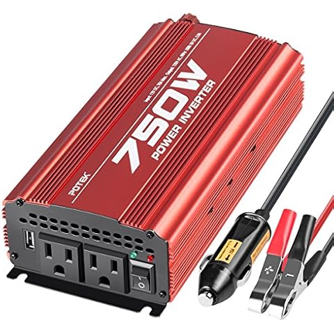 POTEK 750W Power Inverter DC 12V to AC 115V Car Converter with 2A USB Charging Port Cover