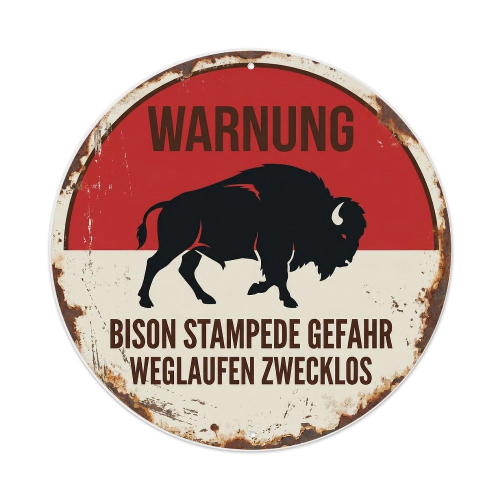 Fqcyn Style Grumpy Bison Stampede Risk Metal Tin Sign Plaque Wall Decor For Cafe, Club Bar, Office, Home Garden Round Metal Poster 8X8inch