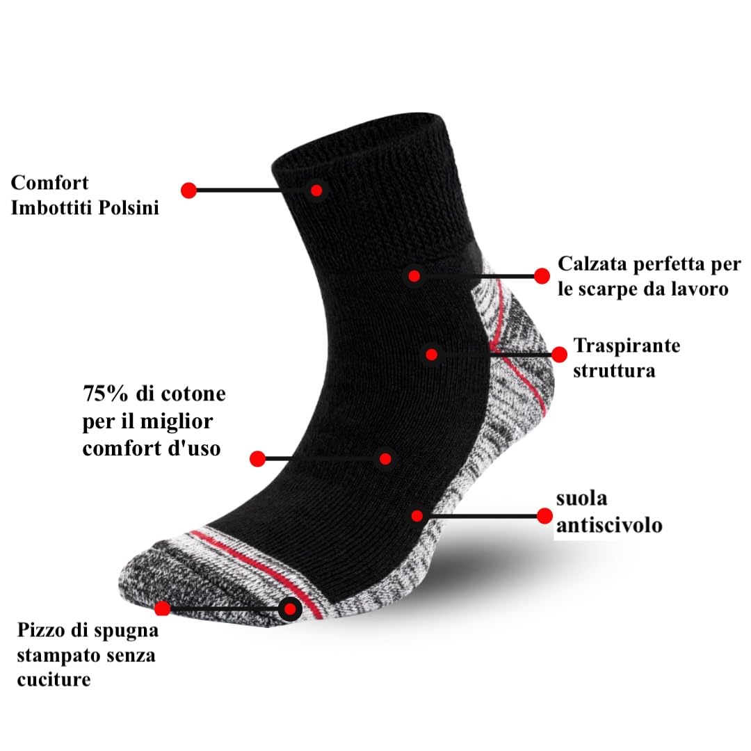 Metrium 6 paia di calzini corti da uomo da lavoro da uomo 39 – 42/43 – 46 calzini da lavoro resistenti e anti-foro. Traspiranti extra forti in spugna.