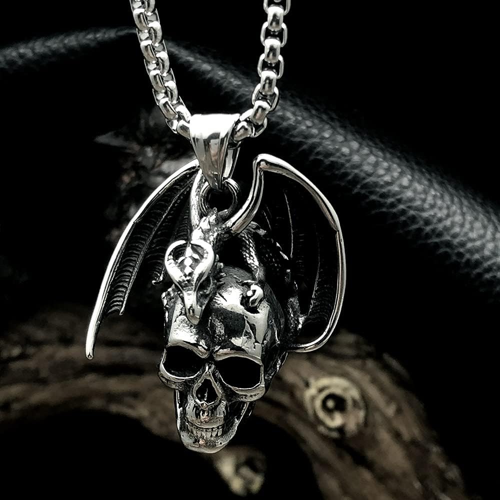 bahamut Mens Skull Dragon Cross Pendant Necklace for Men Silver Cool Goth Accessory Jewelry with Stainless Steel Chain - Image 8