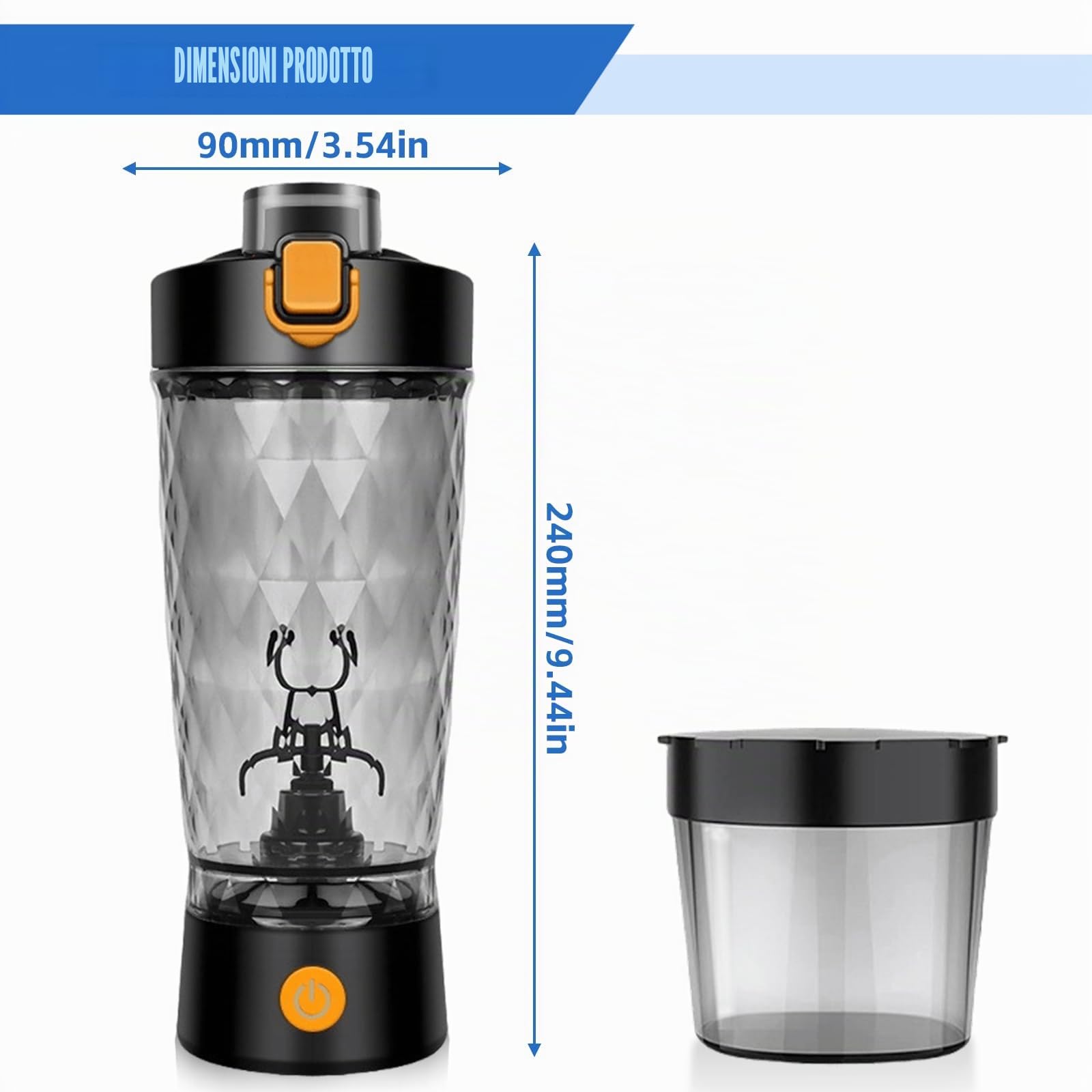 Shaker elettrico bianco d'uovo, shaker shake proteico 600 ml, frullatore ricaricabile USB, shaker automatico per albumi, shaker con scomparto in polvere, adatto per frullato proteico e latte shake,
