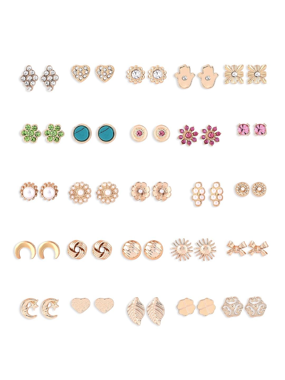 Zaveri Pearls Set Of 25 Gold Tone Contemporary Studs Earrings For Women-ZPFK18603