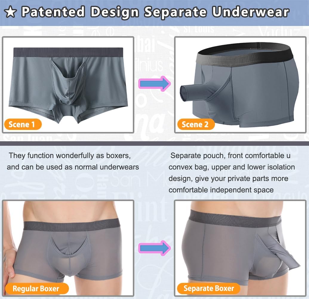 Men's Dual Pouch Underwear Bulge Boxer Briefs Separated Pouch See-through Redundant Prepuce Physical Therapy Trunks - Image 2