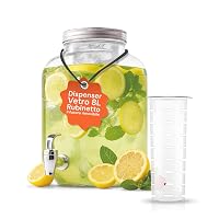 Avilia - Dispenser Bevande in Vetro 8 Litri con Rubinetto in Alluminio e Infusore per Acqua e Succhi