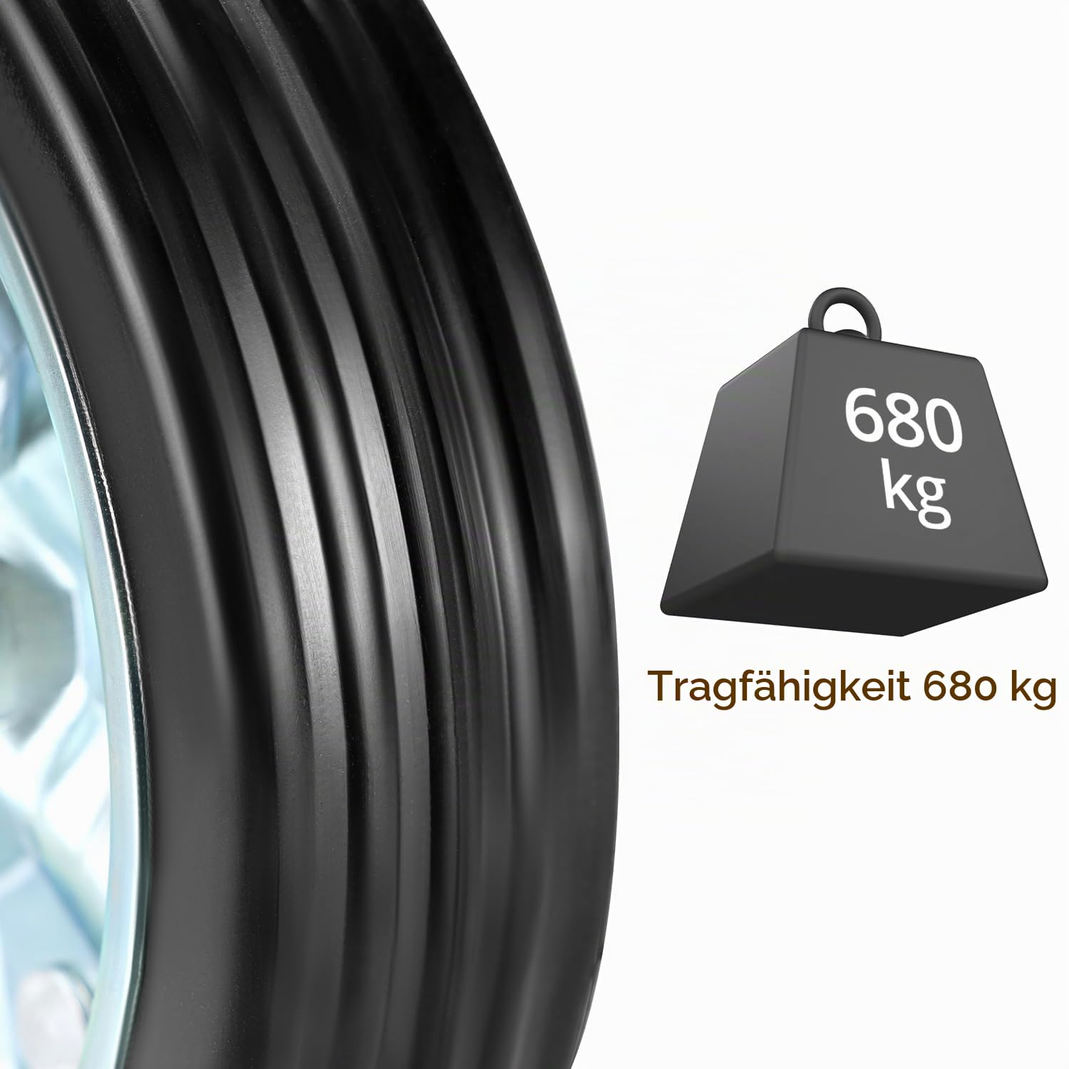 QWORK® Ersatzrad 200x50 mm für Anhänger Stützrad - Erhöhte Tragfähigkeit 680 kg - Vollgummi mit Stahlfelge