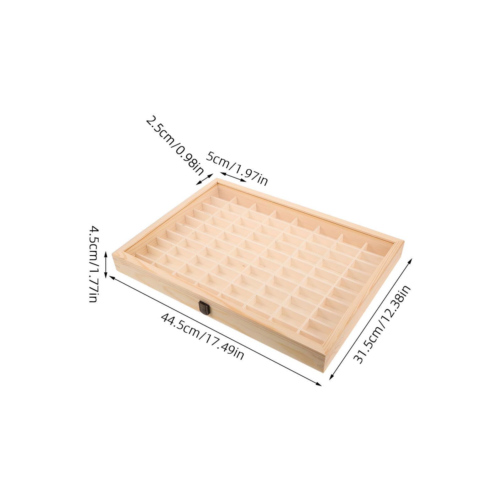 Holz Kristall Sammelbox mit 80 Fächern und Sichtfenster, Beige