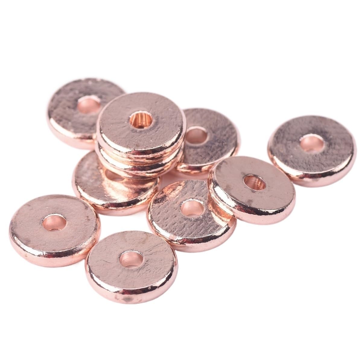 JINFEUGE Solid Brass Metal Platedd Color Rosed Color Flat Round 4Mm 6Mm 8Mm 10Mm 12Mm 14Mm Loose Spacer Beads,for Jewelry Making/Rose D Color_10Mm 20Pcs