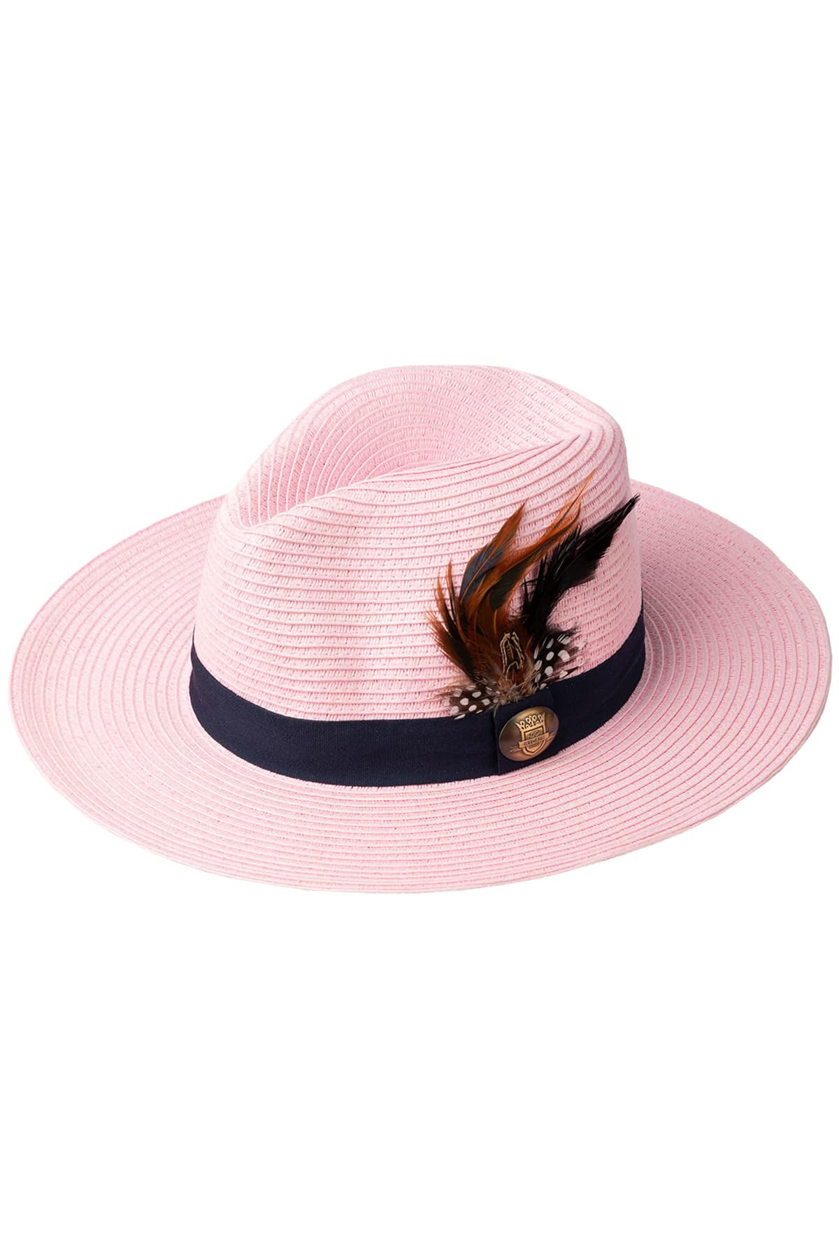 Rydale Ladies Panama Hat with Feather Womens Summer Fedora Hats Trilby Headwear (as8, Alpha, m, Sorbet)