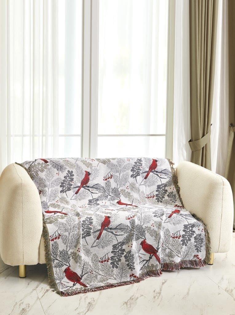 Virah Bella Inspirational Tapestry Throw Blanket 50" x 60" Cardinals Fringed Woven Tapestry Throw - Cozy & Beautiful Religious-Themed Blanket