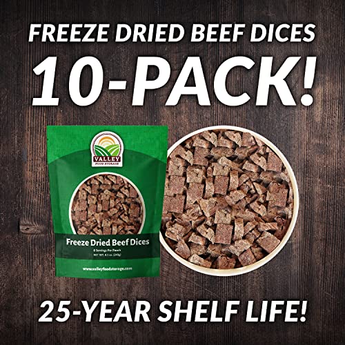 Image of Freeze Dried Beef Dices 10-Bag Bucket, 85 Oz | Premium Emergency Food Supply 25 Year Shelf Life | Prepper Supplies, Survival Food, Off Grid Living Supplies | Valley Food Storage Packaged in USA