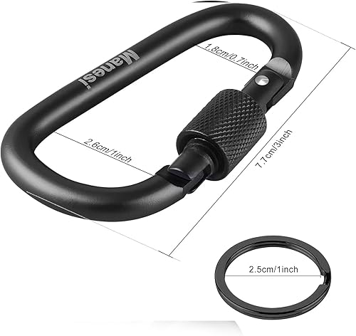 Vista 2 de Clips de mosquetón con puerta de tornillo, paquete de 10 mosquetones de aluminio de 3 pulgadas en forma de D, clip para llavero, hebilla de gancho