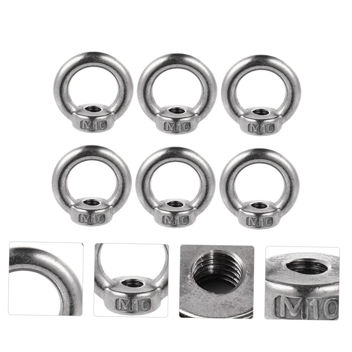 Cabilock 6pcs M10 Stainless Steel Eye Nuts Threaded Ring Nuts Lifting Device Parts Rustproof Industrial Fastener for Heavy Duty Suspension and Hardware Use
