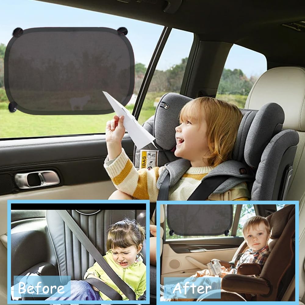 2 Pare-soleil Pour Vitres Latérales Voiture - 44x36 Cm - Protection UV Enfants - Noir - Facile à Installer