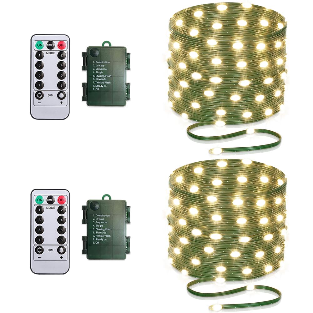 KepStars Battery Operated String Lights (2 Pack), 16.5ft 50 LED Fairy String Lights Battery Powered with Remote & Timer for Indoor Outdoor Christmas