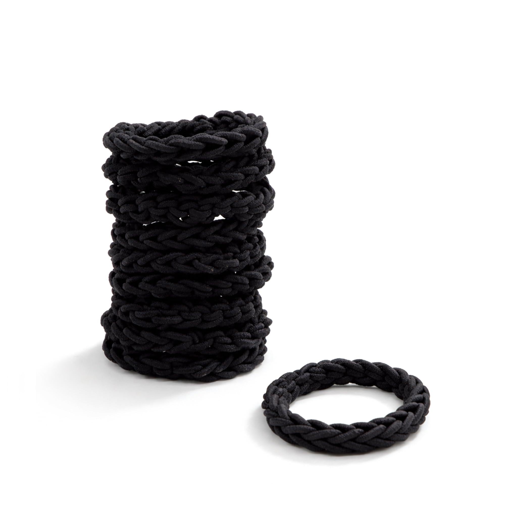 Ponette - Pack de 10 Gomas de Pelo Trenzadas Negras, Elásticas y Resistentes para Todo Tipo de Peinados, Marca Española