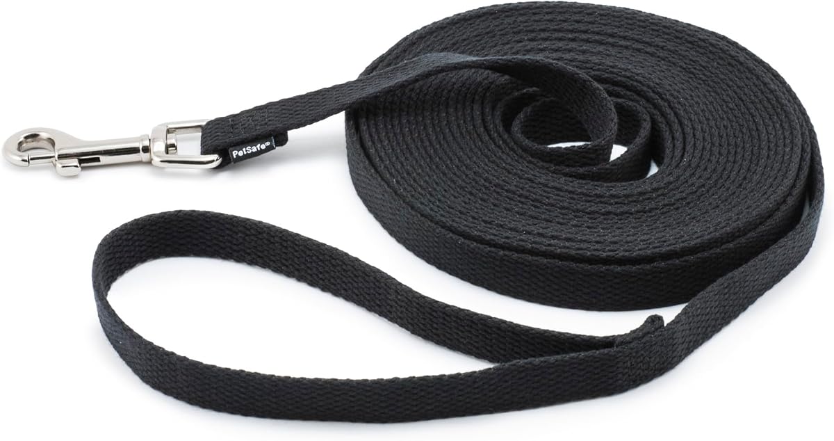 PetSafe Cotton Training Lead, 5/8" x 20', Black, Model:CTLD-5/8-X-20 | Durable Training Lead for Dogs, Ideal for Distance, Recall and Heeling Training, Safe on-Leash Play