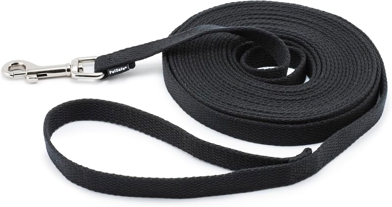 PetSafe Cotton Training Lead, 5/8" x 20', Black, Model:CTLD-5/8-X-20 | Durable Training Lead for Dogs, Ideal for Distance, Recall and Heeling Training, Safe on-Leash Play