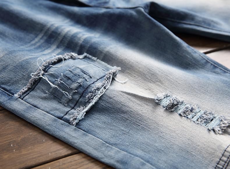 JE&NS Men's Ripped Jeans, Slim Fit Straight Leg, Denim Jeans Pants for Men - Image 2