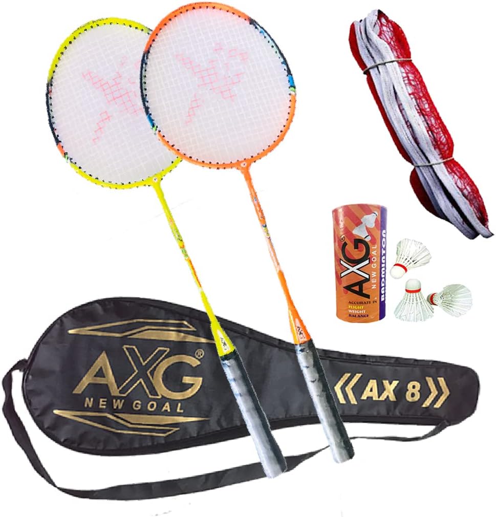 AX-8 Strenuous Aluminium Badminton Set (2 Racquets, 3 Shuttlecocks, 1 Net) Badminton Kit