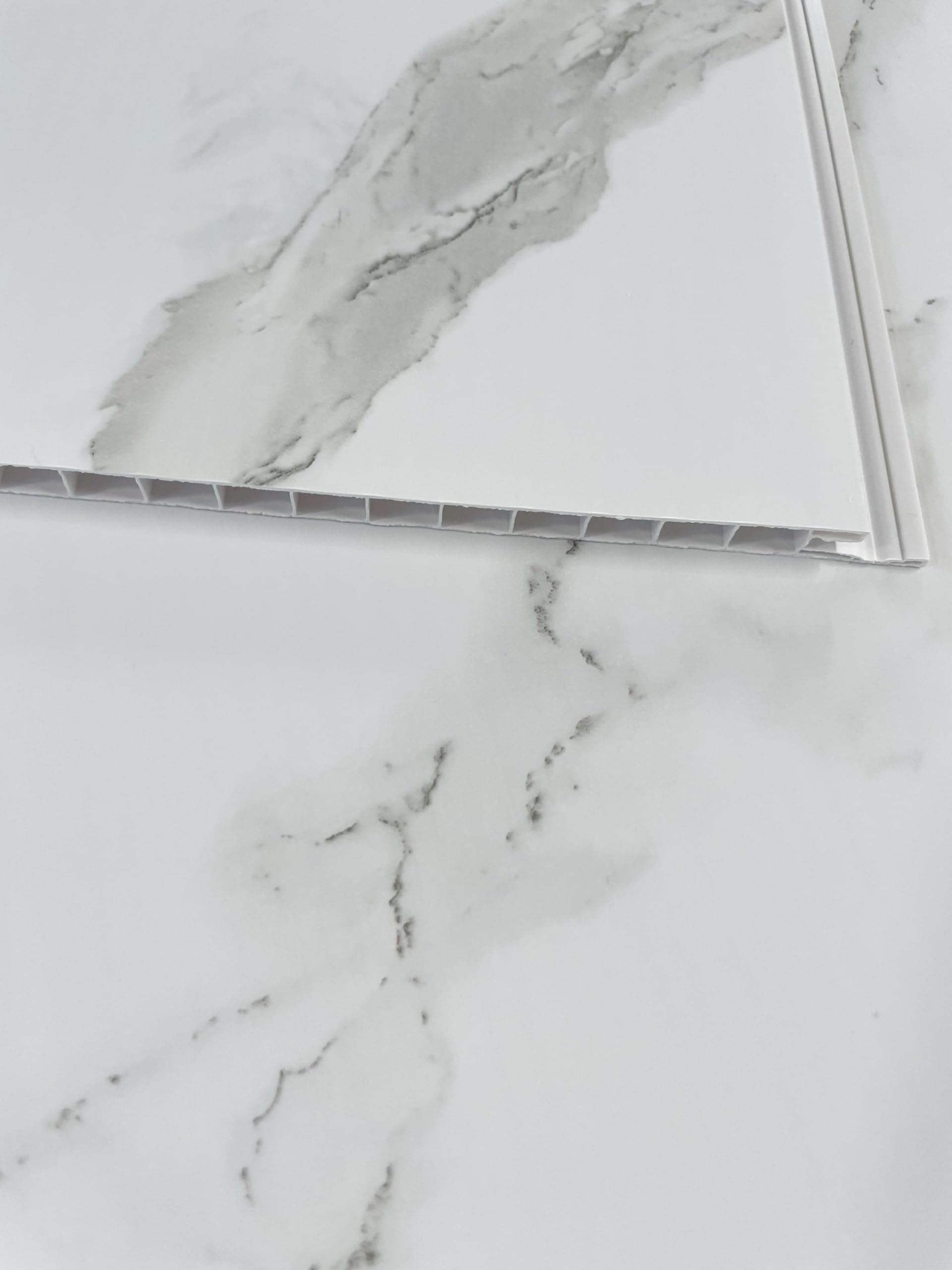 DBS Bathrooms White Marble 8mm PVC Bathroom Wall Panels, Shower Wet Wall, Kitchen Cladding (17 Panels)