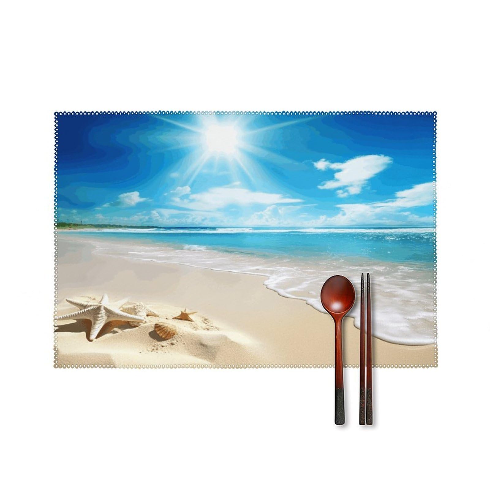Bright Sunshine Summer Beach Placemats Set of 6 Heat-Resistant Washable Place Mats Wipeable Kitchen Placemat Easy to Clean for Indoor Outdoor Party Kitchen Decoration