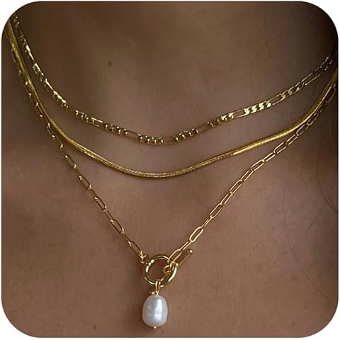 Gold/Silver Layered Necklaces for Women,Dainty 14k Gold Plated Stackable Choker Nec...