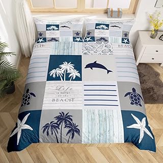 Ocean Duvet Cover Dolphin Starfish Tropical Bedding Set for Kids Boys Girls Teens Room Decor Hawaiian Beach Comforter Cover Set Sea Adventure Buffalo Plaid Bedspread Cover 2Pcs Zipper Twin Size
