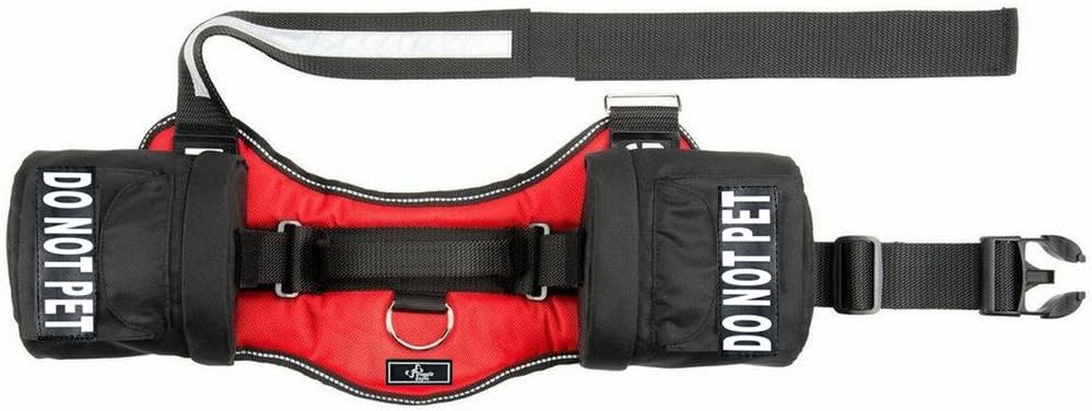 Doggie Stylz Do Not Pet Dog Harness Vest with Removable Saddle Bags and Reflective Patches. (Black Fits Girth 19-25 inches)