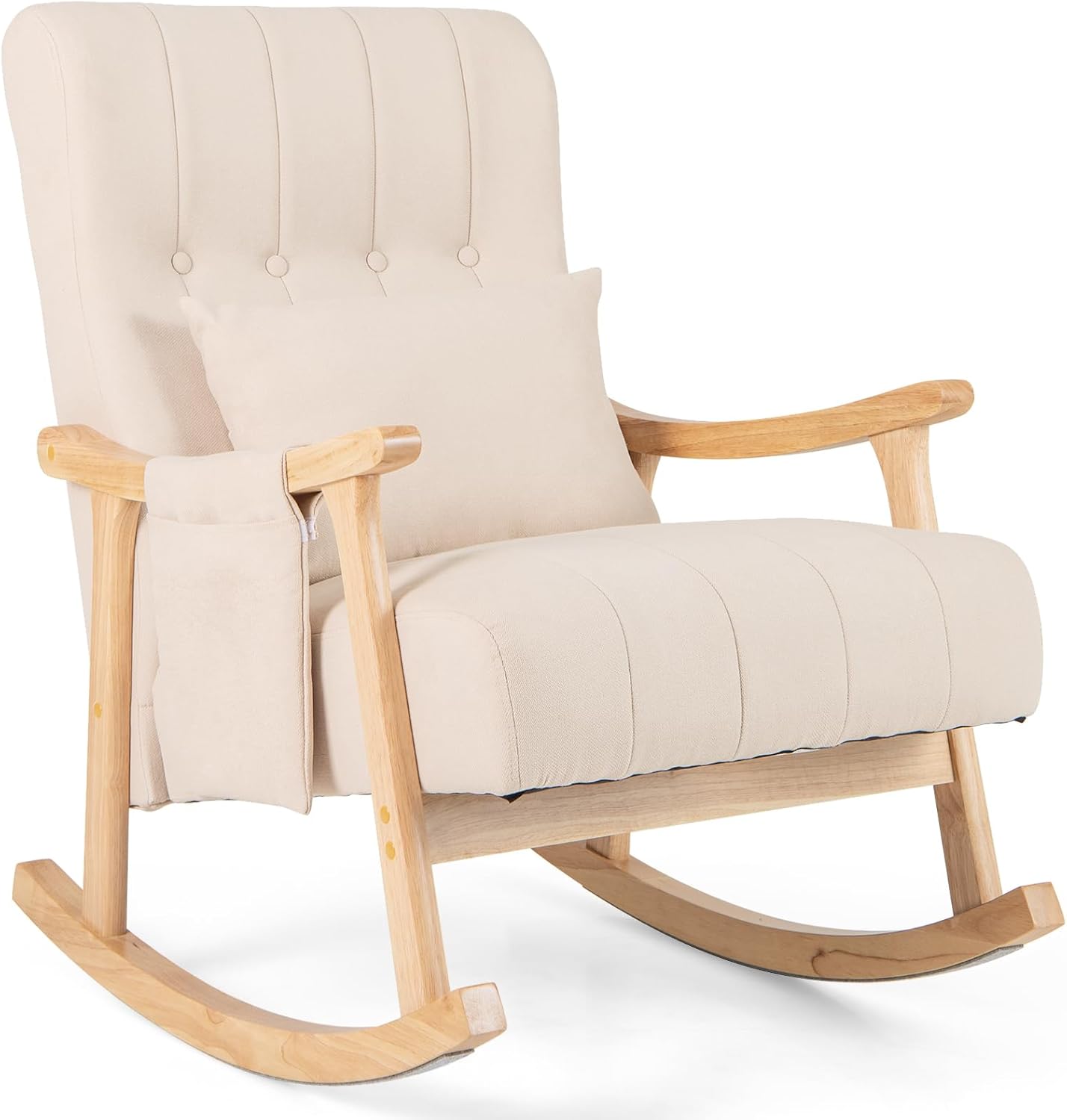 COSTWAY Relax Rocking Chair, Linen Fabric Upholstered Rocker Accent ...