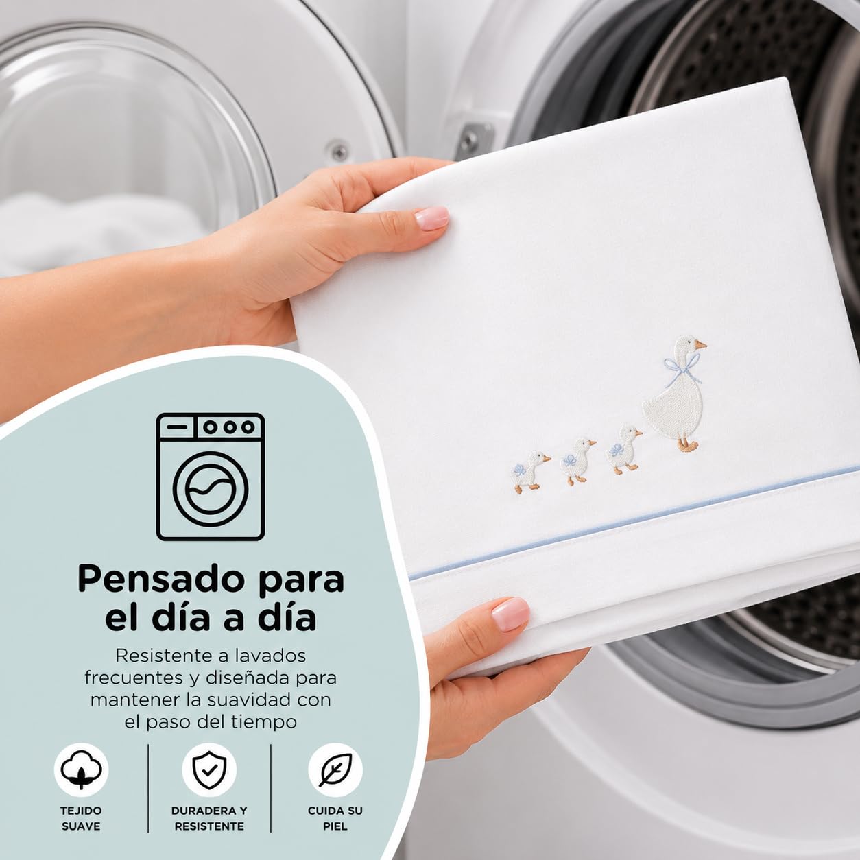 Sabanas Minicuna 50x80 100% Algodon Transpirables Lavables con Sabana Bajera Ajustable para Recien Nacidos Textil Suave Descanso Bebes + Encimera y Funda Almohada Patitos AzulPrimavera Verano