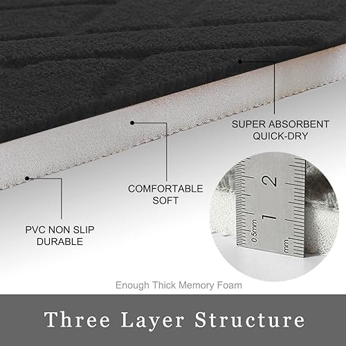 Miniatura 4 de JMTOOR Tapete de baño de espuma viscoelástica de 17 x 24 pulgadas, terciopelo coral, súper antideslizante, rápida absorción de agua, suave y cómodo,