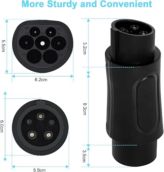 Type 2 to Type 1 Ev Charging Cable Car Charger Adapter - 32A 7.2 kW Type 2 (Power supply side) to Type 1 (car port)- 1-Phase Black Connector With Protective Case