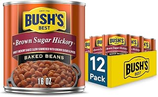 BUSH'S BEST 16 oz Canned Brown Sugar Hickory Baked Beans, Source of Plant Based Protein and Fiber, Gluten Free (Pack of 12)