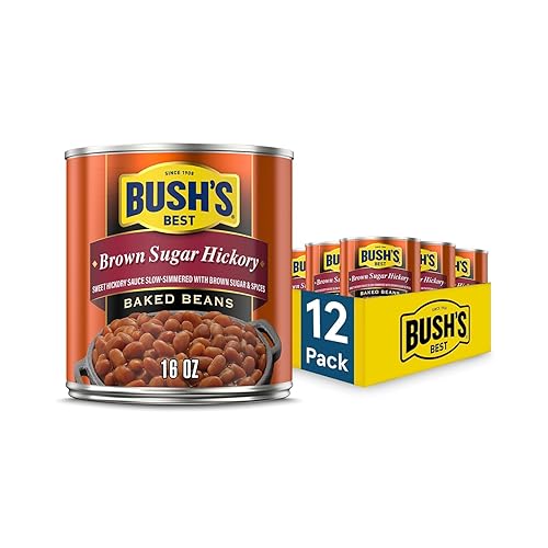 BUSH'S BEST 16 oz Canned Brown Sugar Hickory Baked Beans, Source of Plant Based Protein and Fiber, Gluten Free (Pack of 12) - Brown Sugar - 16 Ounce (Pack of 12)