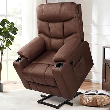 Power Lift Recliner Chair for Adults with Heat Massage Faux Leather Electric Reclining Sofa Remote USB Type C Port 2 Cup Holders Adjustable Living Room