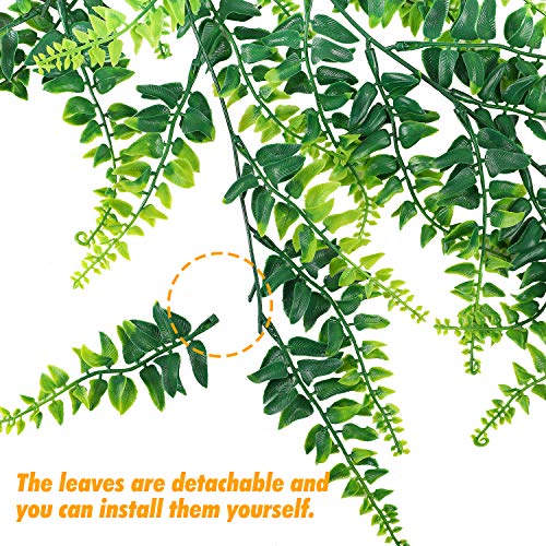 Whonline 3Pcs Artificial Hanging Plants Boston Fern, Waterproof & Uv Resistant Fake Plastic Greenery Vine, Faux Hanging Plants For Patio Porch Decor Indoor Outdoor Garden Decoration #TOP2
