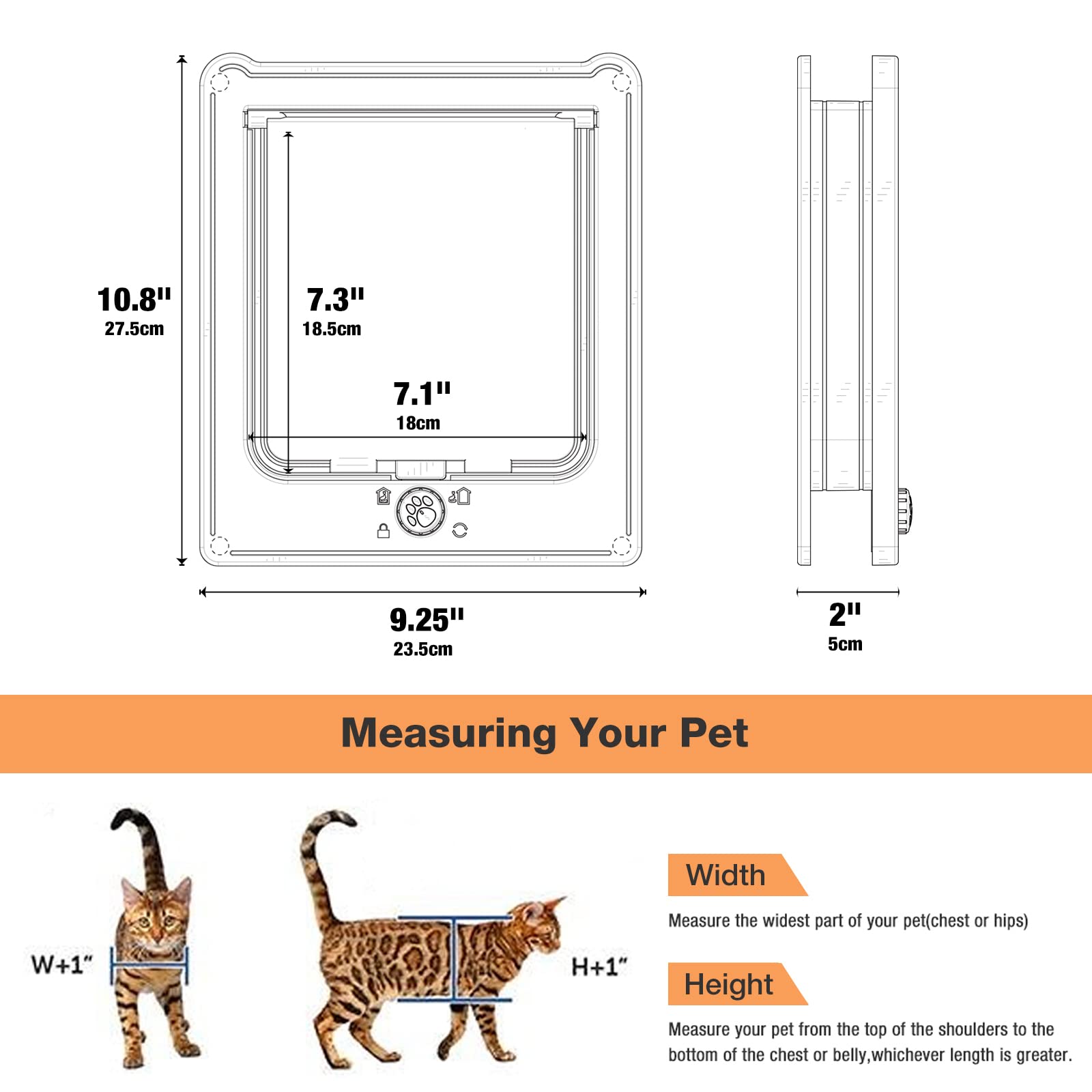 NAMSAN Gateras para Puertas con 4 Opciones de Cierre para Puerta Interior, Resistente al Viento Impermeable Puerta para Gatos/Cachorros (27.5 x 23.5 x 5 CM)