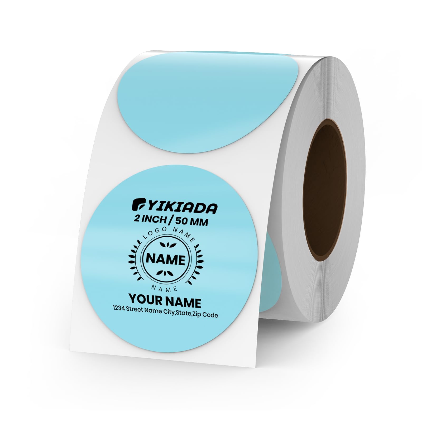 YIKIADA Blue Circle Thermal Labels Vinyl 2 Inch Self-Adhesive Round Stickers Roll Waterproof Printer Decals Name Tag for QR Code DIY Office Address