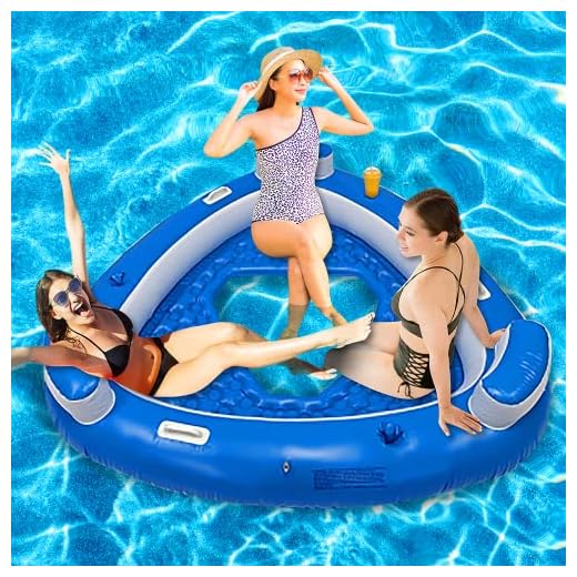 Vaygway Floating Island Pool Float – 3 People Inflatable Tanning Floatie, Comfortable Relaxation Lake Lounger Raft- Multi- Person River, Beach, Lake Float Island with Cupholder for Adult and Kids