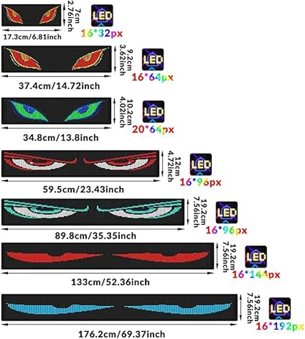 Luces LED Coche, Pantalla LED Flexible Programable Grande para Coche, Lámpara de Ojos Coloridos, Led Coche Interior, Tira Led Coche(2pcs 102x348mm)