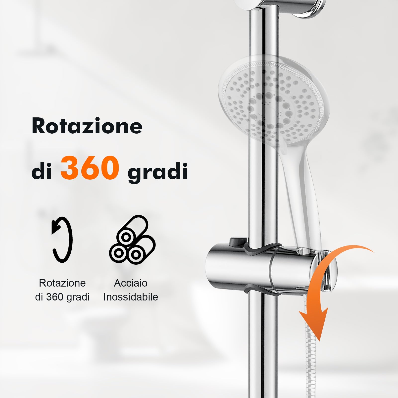 Ibergrif M20802 Barra de Ducha, 56-58cm Barra Ducha Pared con Jabonera y Soporte Ajustable para Cabezal de Ducha, Acero Inoxidable, Universal, Plata