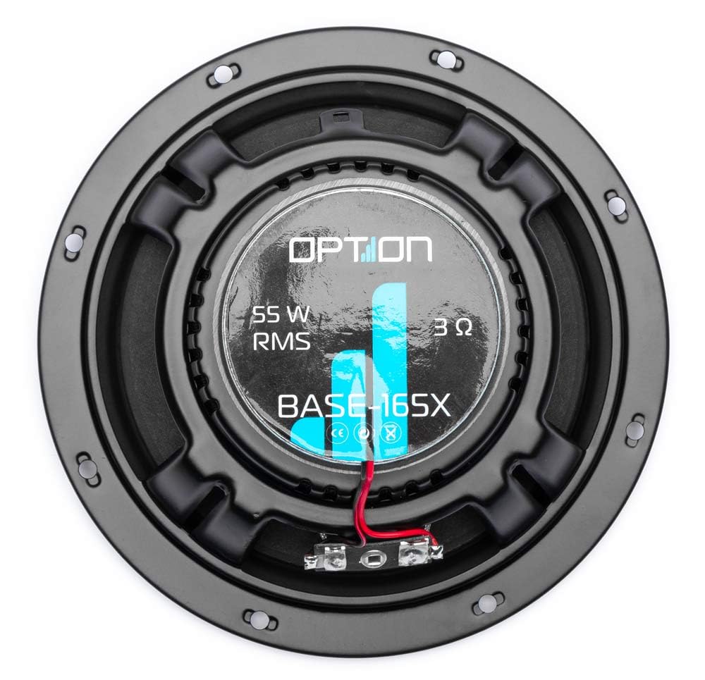 Option BASE-165X 16,5cm Auto Lautsprecher 2-Wege Koaxial-System – 3 Ohm, 55W RMS, 89dB – Koax Lautsprecher für klaren Sound im Auto – 1 Paar