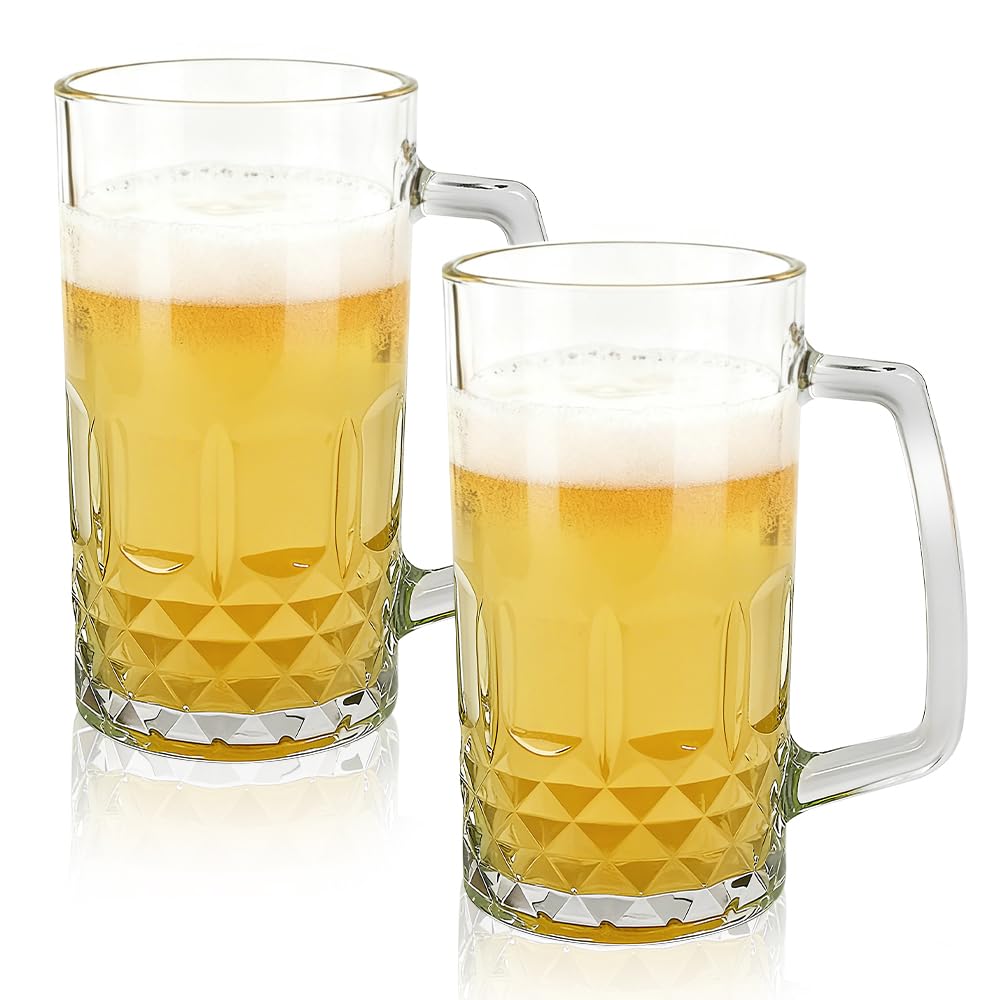 2 Pezzi Bicchieri da Birra 500ml Boccale Birra con Manico Bicchieri da Birra in Vetro Trasparente Calici da Birra Lavabile in Lavastoviglie Bicchiere da Birra di Grano per Feste Bar Ristoranti