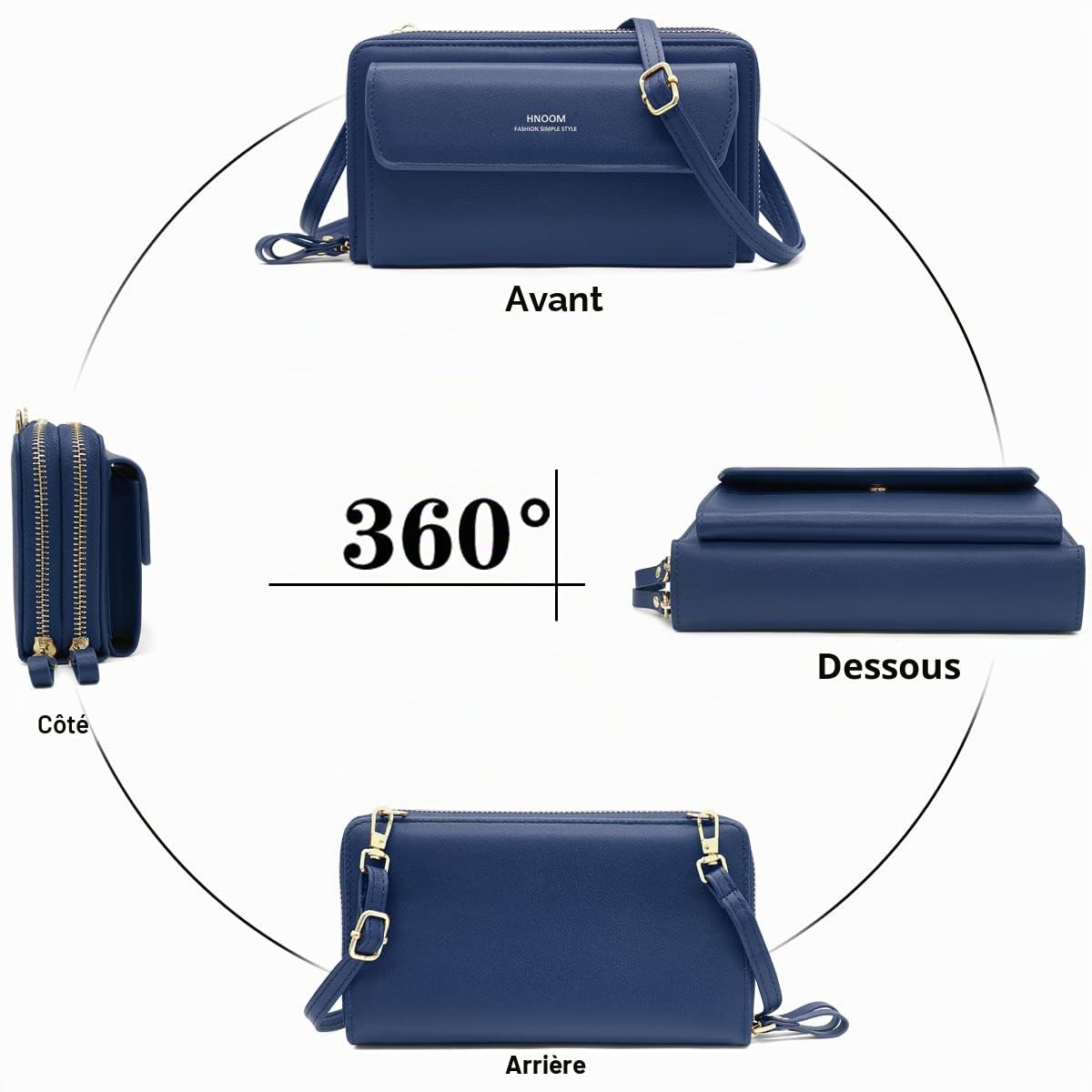 HNOOM Sac Téléphone Portable Femme Portefeuille en PU Cuir Sacs Bandoulière Femme Pochette Téléphone Portable Petit Sac à Bandoulière pour Téléphone avec Porte Carte, Bandoulière
