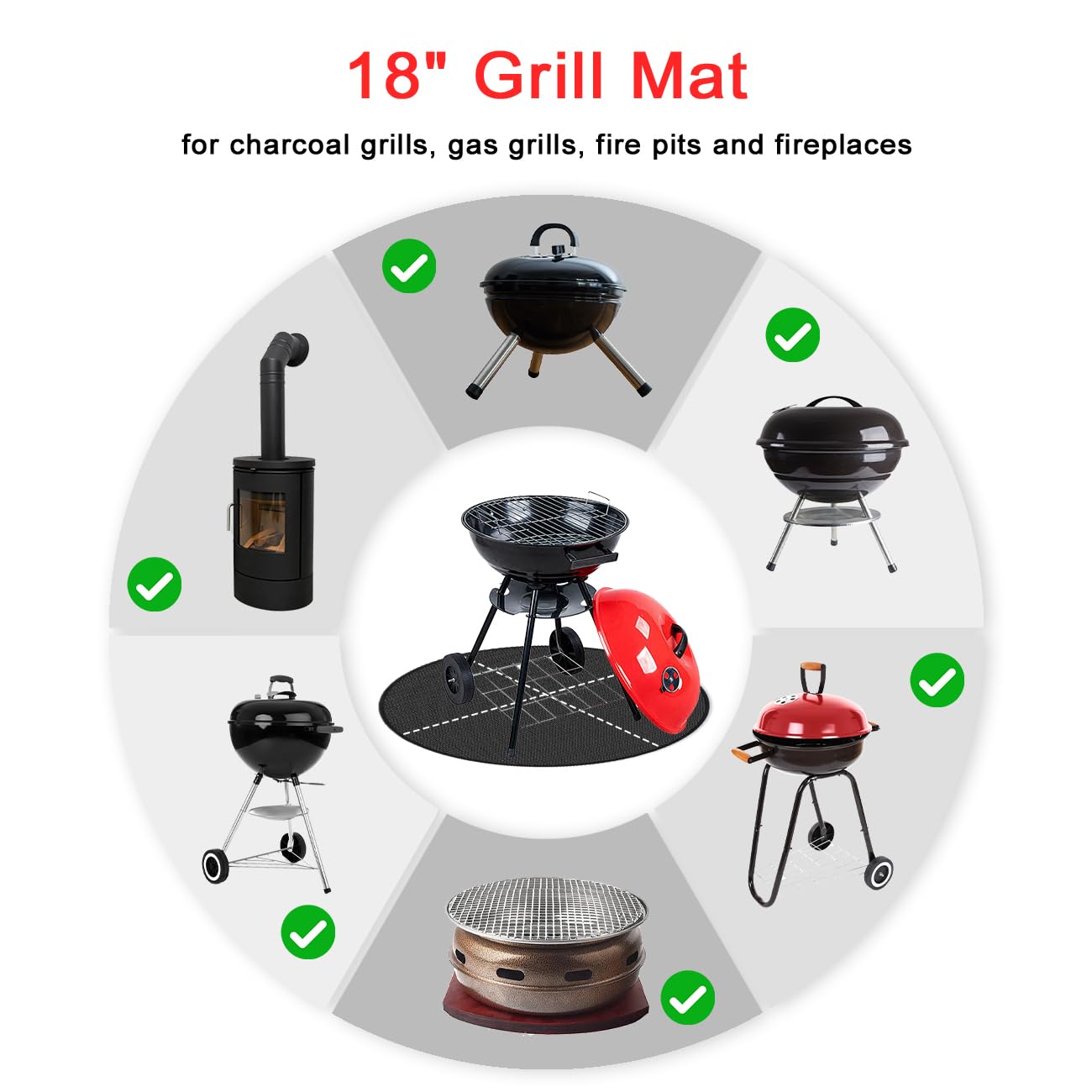 18 Inch Fire Pit Mat Under Grill Mat Deck Patio Protect Mat Round Fireproof Under Grill Mat Reusable Waterproof Pad for Outdoor BBQ